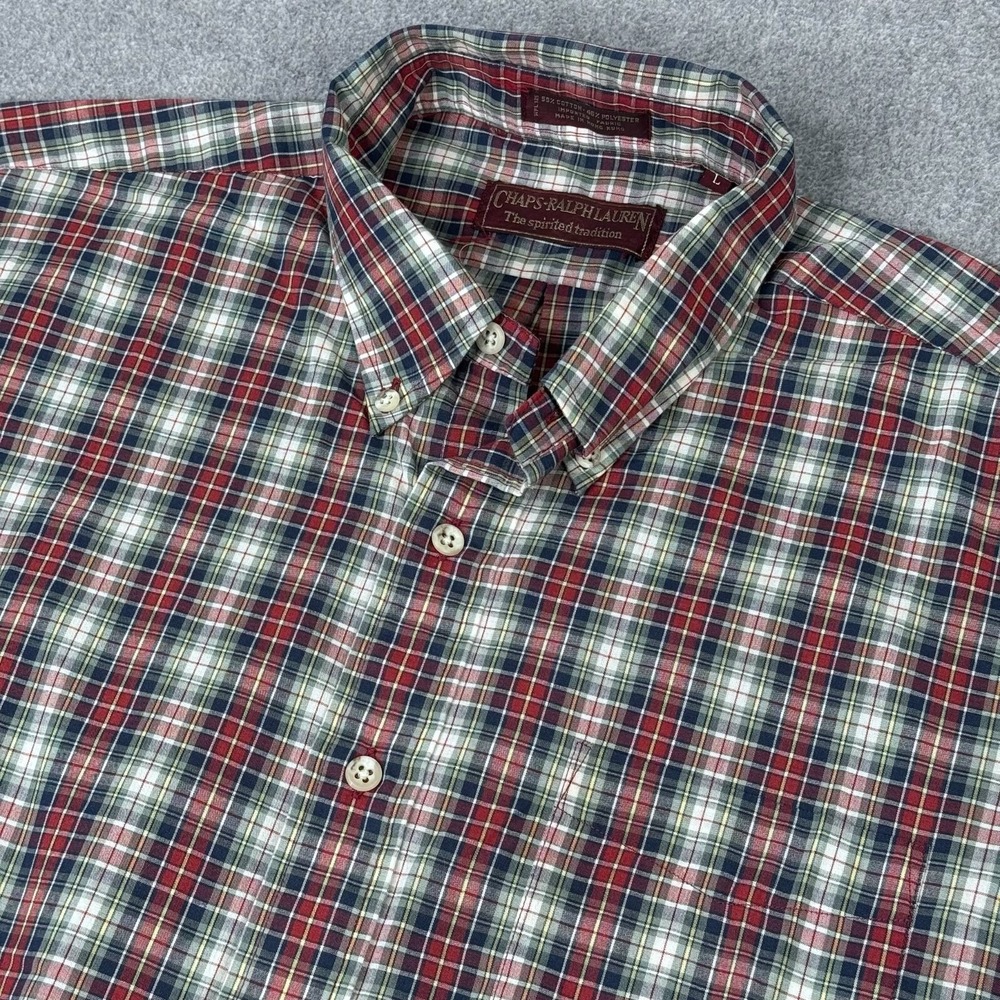 Vintage 90s Chaps Ralph Lauren Men's Size L Plaid Button Down Shirt Short Sleeve